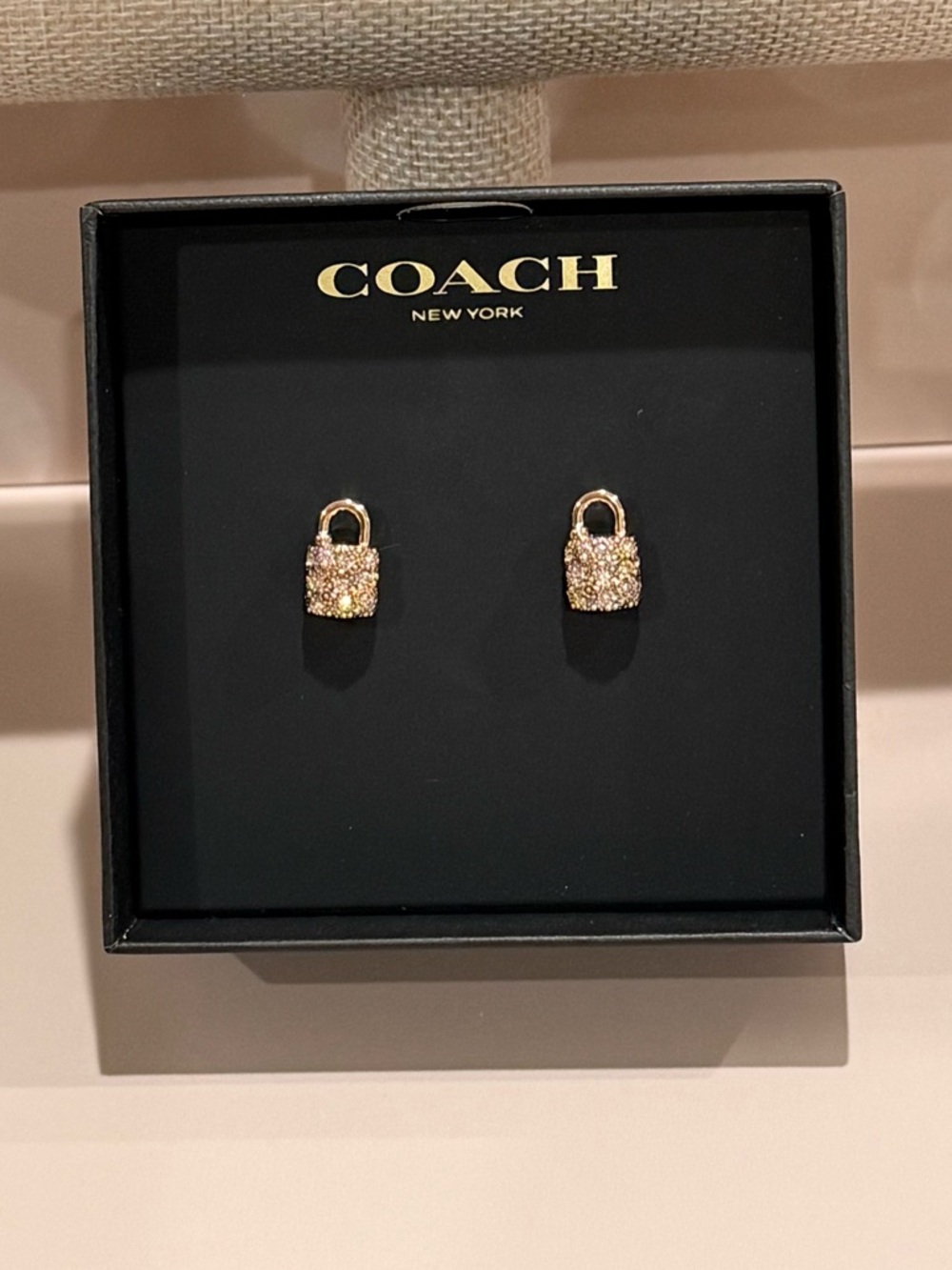 COACH Rose Gold Plated Pave Padlock Stud Earrings